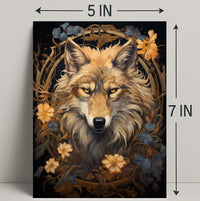 Majestic Wolf In Floral Frame Poster PosterGoat