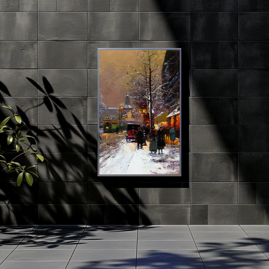 Paris Winter Street Scene – Snowy Evening