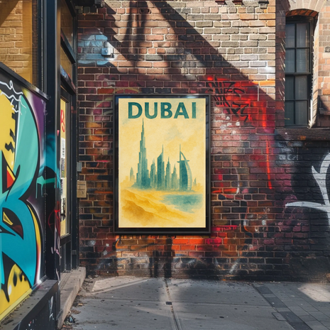 Dubai Architectural Landmarks Vintage Travel Poster
