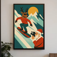 Holiday Adventure Snowboarding Reindeer Poster