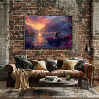 Romantic Sunset Lake Scene: Love in Bloom Poster
