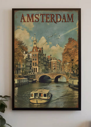 Amsterdam Canal Vintage Travel Poster