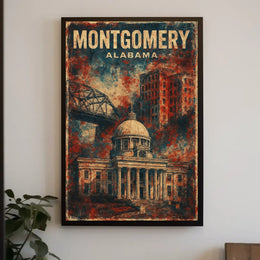 Montgomery Alabama Historic Cityscape Travel Illustration Vintage Architectural Heritage Nostalgic Warm Color Poster