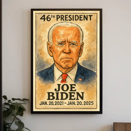 Joe Biden 46th President of the United States Exaggerated Cartoon Sketch Poster
