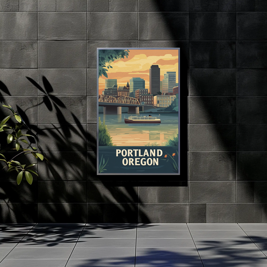 Portland Oregon Sunset Vintage Poster