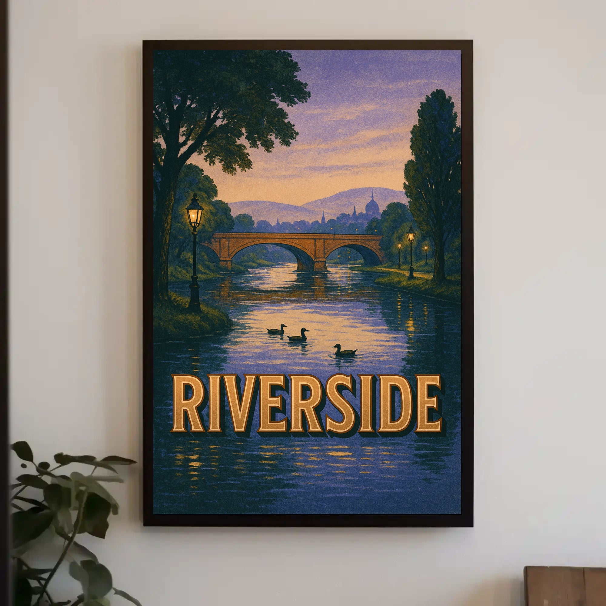 Riverside Tranquility at Dusk - Urban or Cityscape Poster