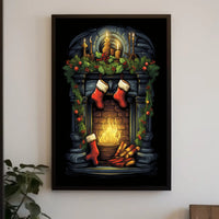 Festive Fireplace Scene Poster