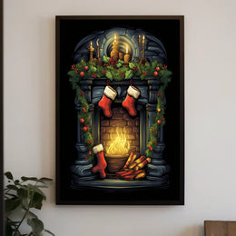 Festive Fireplace Scene Poster