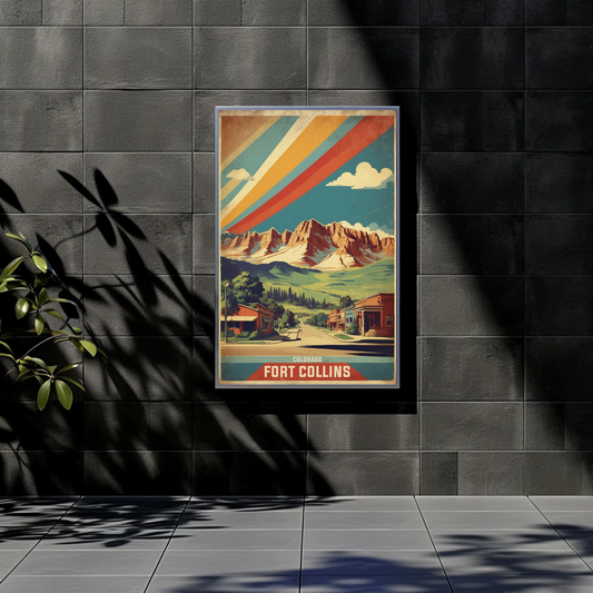 Fort Collins Colorado Mountain Town Vintage Travel Poster
