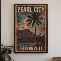 Pearl City Hawaii Scenic Tropical Cityscape Travel Print Vintage Souvenir Gift Poster