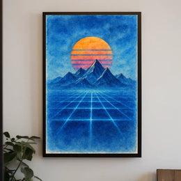 Retro-Futuristic Synthwave Sunset Artistic Poster