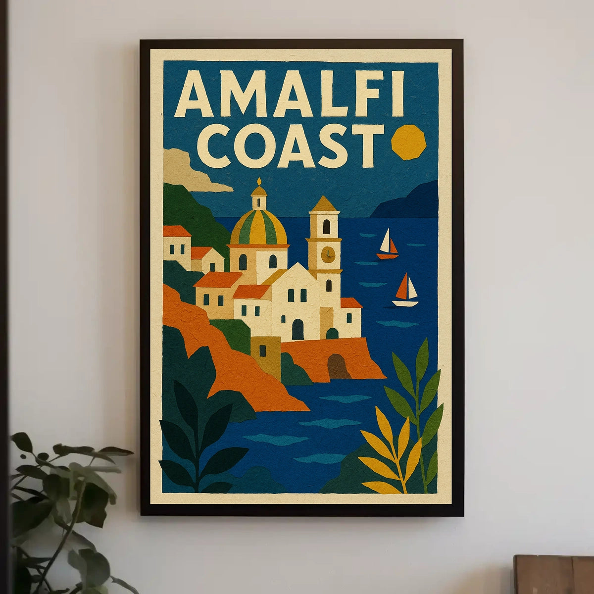 Amalfi Coast Travel Poster Wall Art for Coastal Decor