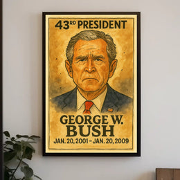 George W. Bush 43rd President of the United States Exaggerated Cartoon Sketch Poster