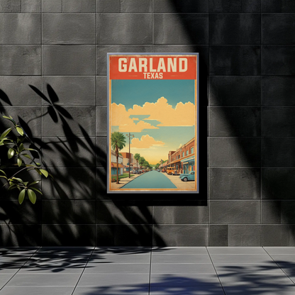 Garland Texas Main Street Retro Sunset Vintage Travel Poster