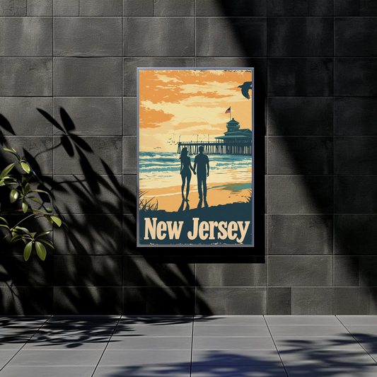 New Jersey Beach Couple Vintage Poster