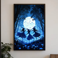 Witches Dancing Under Full Moon Mystical Forest Magic Poster