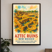 Aztec Ruins New Mexico Watercolor Poster Art Print