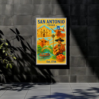 San Antonio Texas Poster With Alamo Vintage Travel Poster
