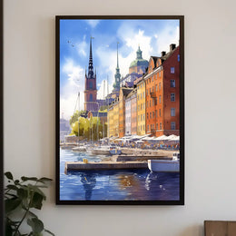 European Waterfront Scene: Vibrant Historical Cityscape Poster
