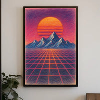 Vibrant Retro-Futuristic Synthwave Landscape Futuristic Sci-Fi Poster
