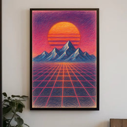 Vibrant Retro-Futuristic Synthwave Landscape Futuristic Sci-Fi Poster