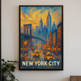 New York City Skyline Sunset Poster Modern Wall Art