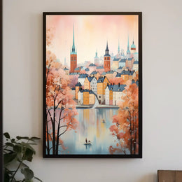 Northern European Waterfront Nostalgia Artistic Cityscape Travel Poster