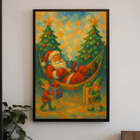 Festive Santa Hammock Christmas Poster: Whimsical Holiday Art