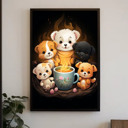 Whimsical Puppies Tea Time Art Poster Print