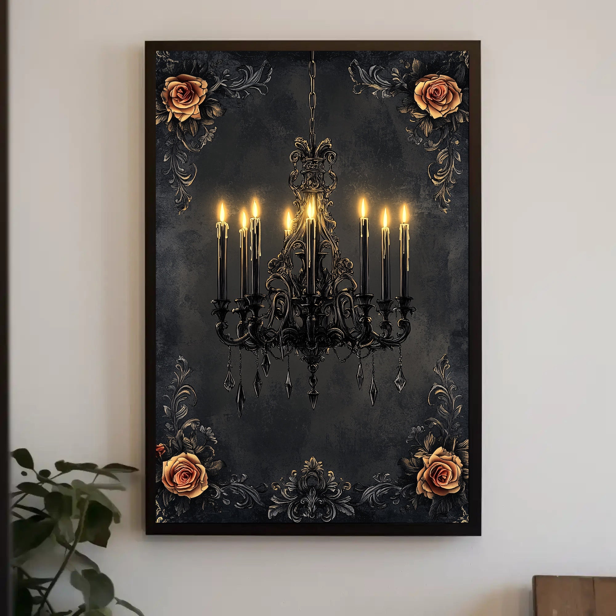 Elegant Chandelier And Roses Poster