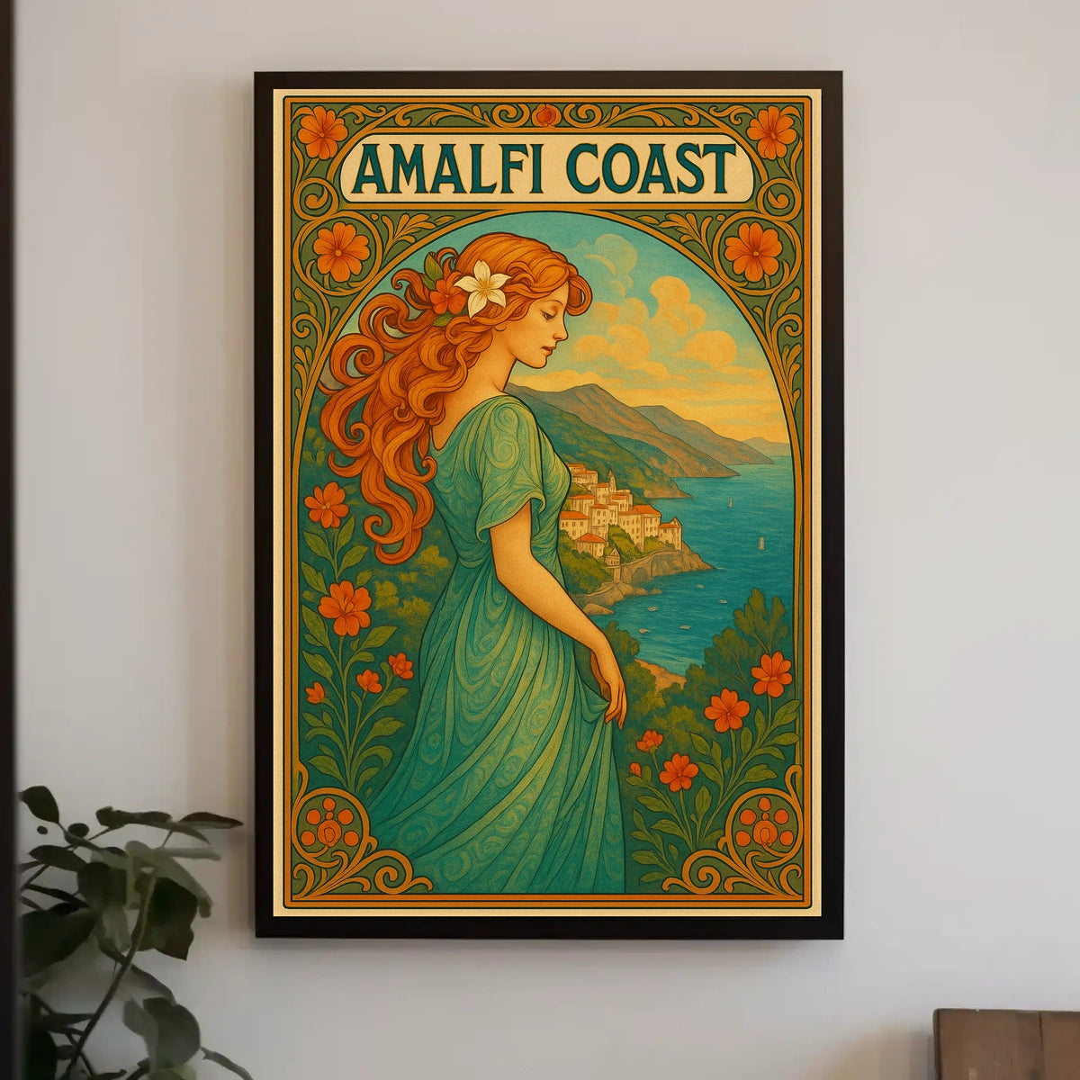 Amalfi Coast Art Nouveau Style Poster