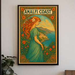 Amalfi Coast Art Nouveau Style Poster
