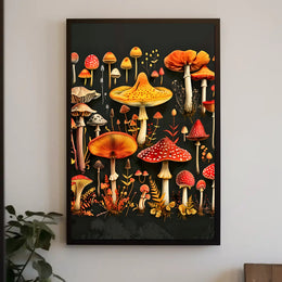Mushroom Species Chart: Vibrant Fungi Educational or Infographic Poster