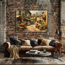 Historical European Village Marketplace Poster Art