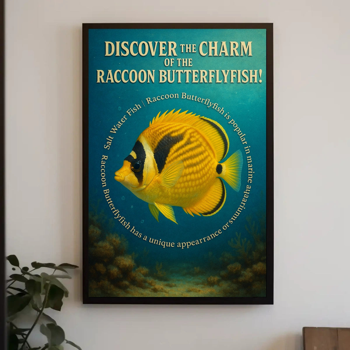 Raccoon Butterflyfish Underwater Artistic Vintage Poster