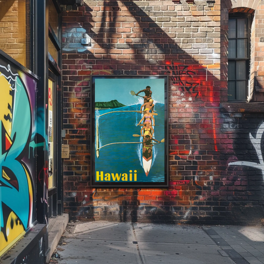 Hawaii Canoe Paddling Vintage Travel Poster Scene
