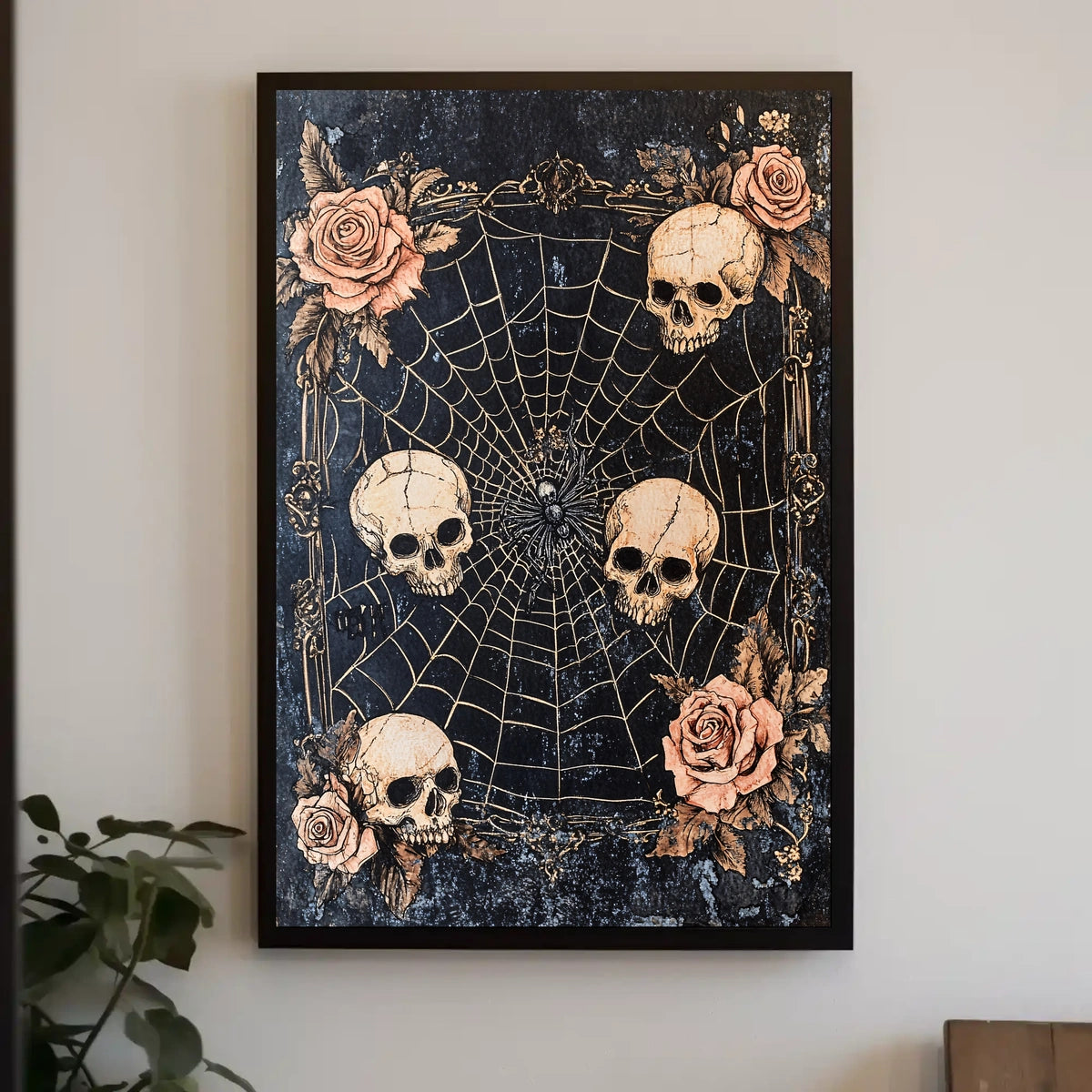 Dark Gothic Spider and Skulls Artistry - Artistic Poster