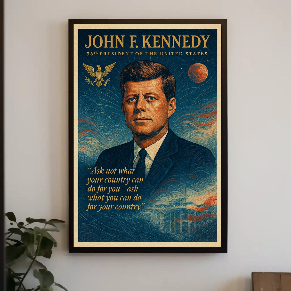 JFK Inspirational Poster with Vintage Patriotic Theme