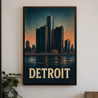 Detroit Skyline Vintage Poster Wall Art PosterGoat