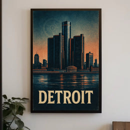 Detroit Skyline Vintage Poster Wall Art PosterGoat