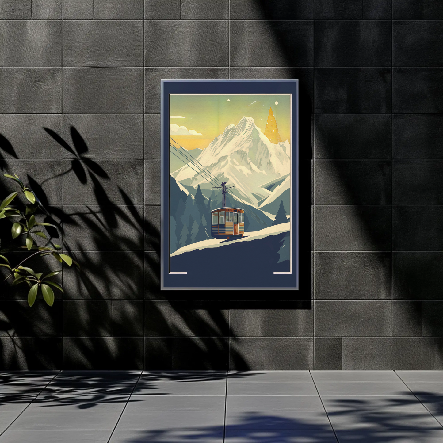 Village Chapel Below Jagged Alps Vintage Travel Poster