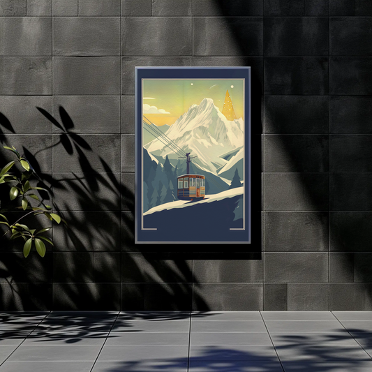 Village Chapel Below Jagged Alps Vintage Travel Poster