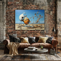 Surreal Desert Landscape with Futuristic Sculptures - Artistic Poster