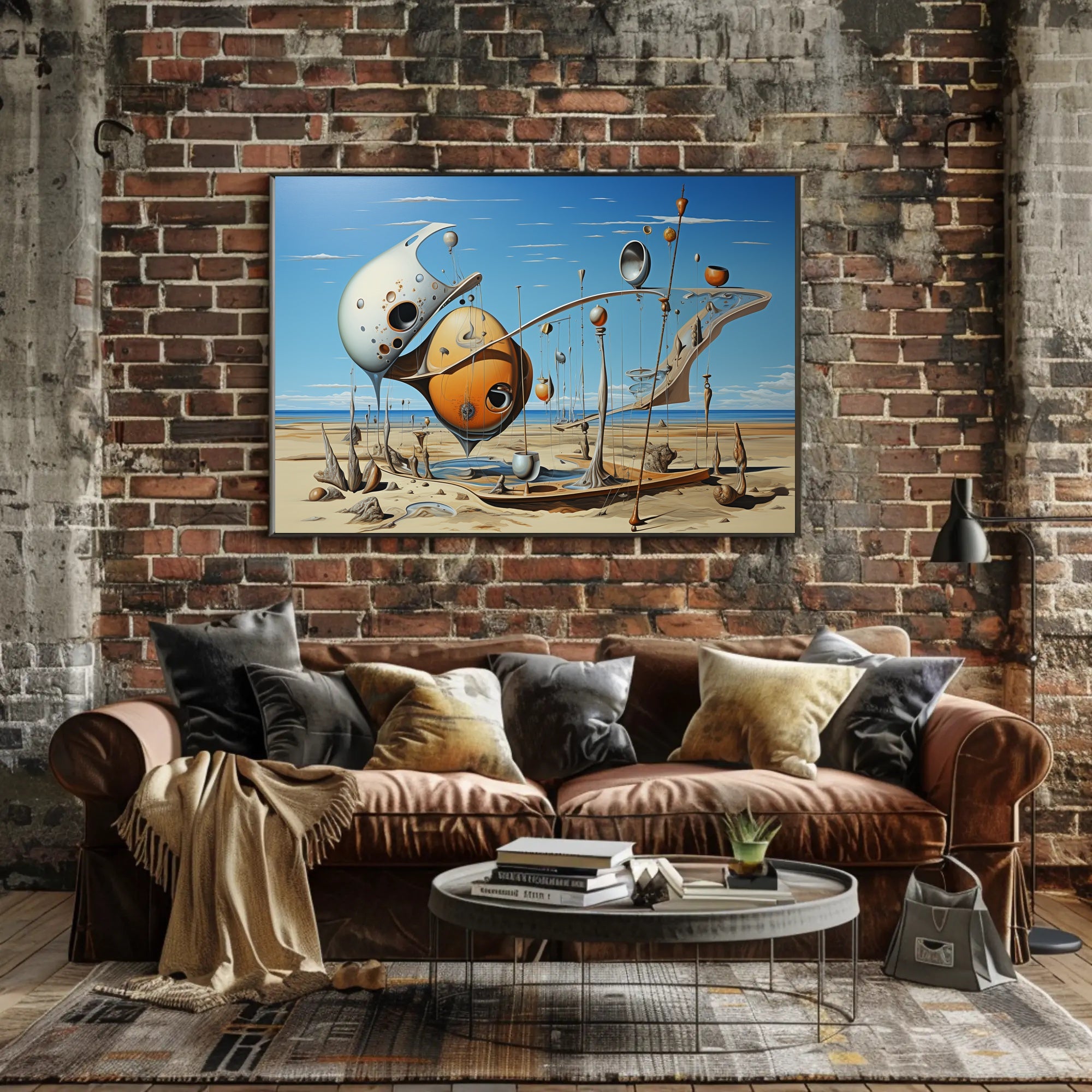 Surreal Desert Landscape with Futuristic Sculptures - Artistic Poster