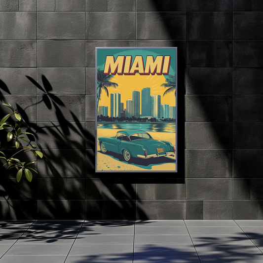 Miami Vintage Poster - Ocean Drive Retro Car