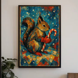 Festive Squirrel with Candy Cane Poster