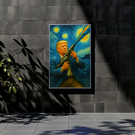 Donald Trump Starry Night Blaster Futuristic Action Vintage Travel Poster