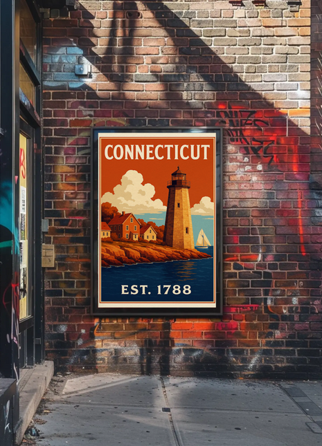 Connecticut Coastal Lighthouse Ocean View Travel Poster