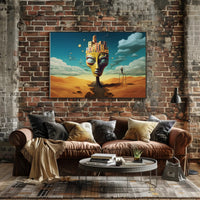 Surreal Desert Landscape with Whimsical Architecture Poster