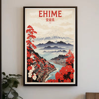 Stylized Traditional Ehime Japan Landscape Art Travel Poster